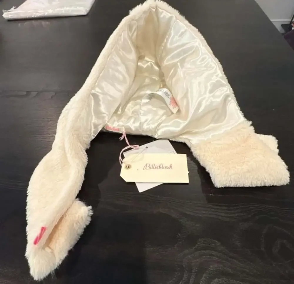 Billieblush Cream Faux Fur Hooded Scarf with Ears